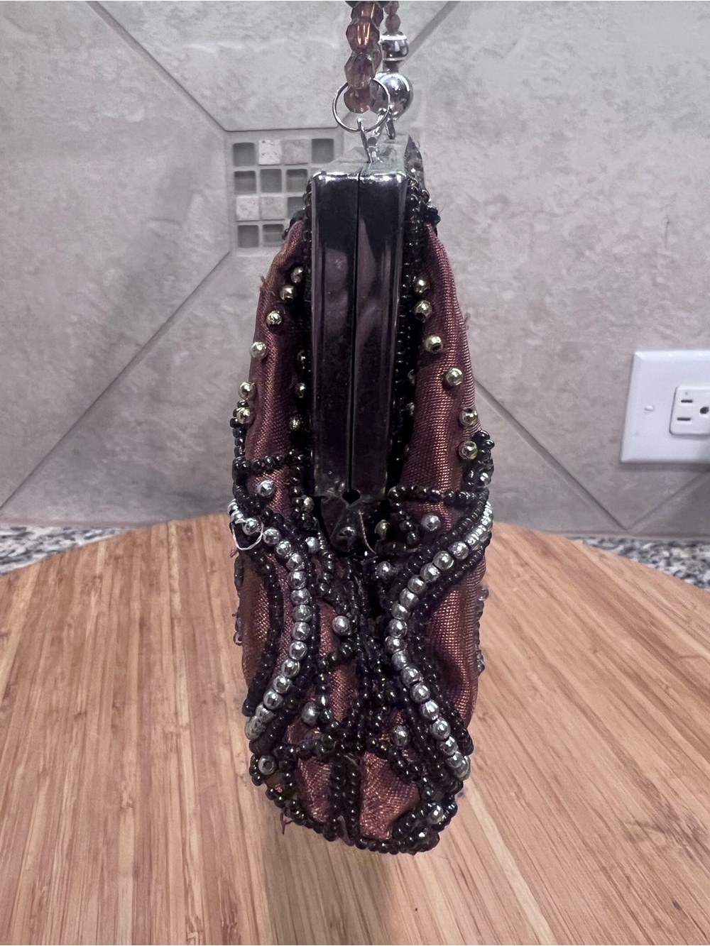 Source Unknown Brown Beaded Evening Clutch with Metallic Accents - Picture 9 of 15